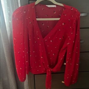 Lush Scarlet Floral V-Neck Blouse